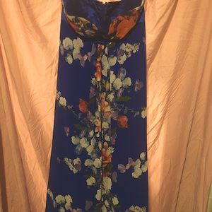 Dark Blue and Floral Prom Party Dress